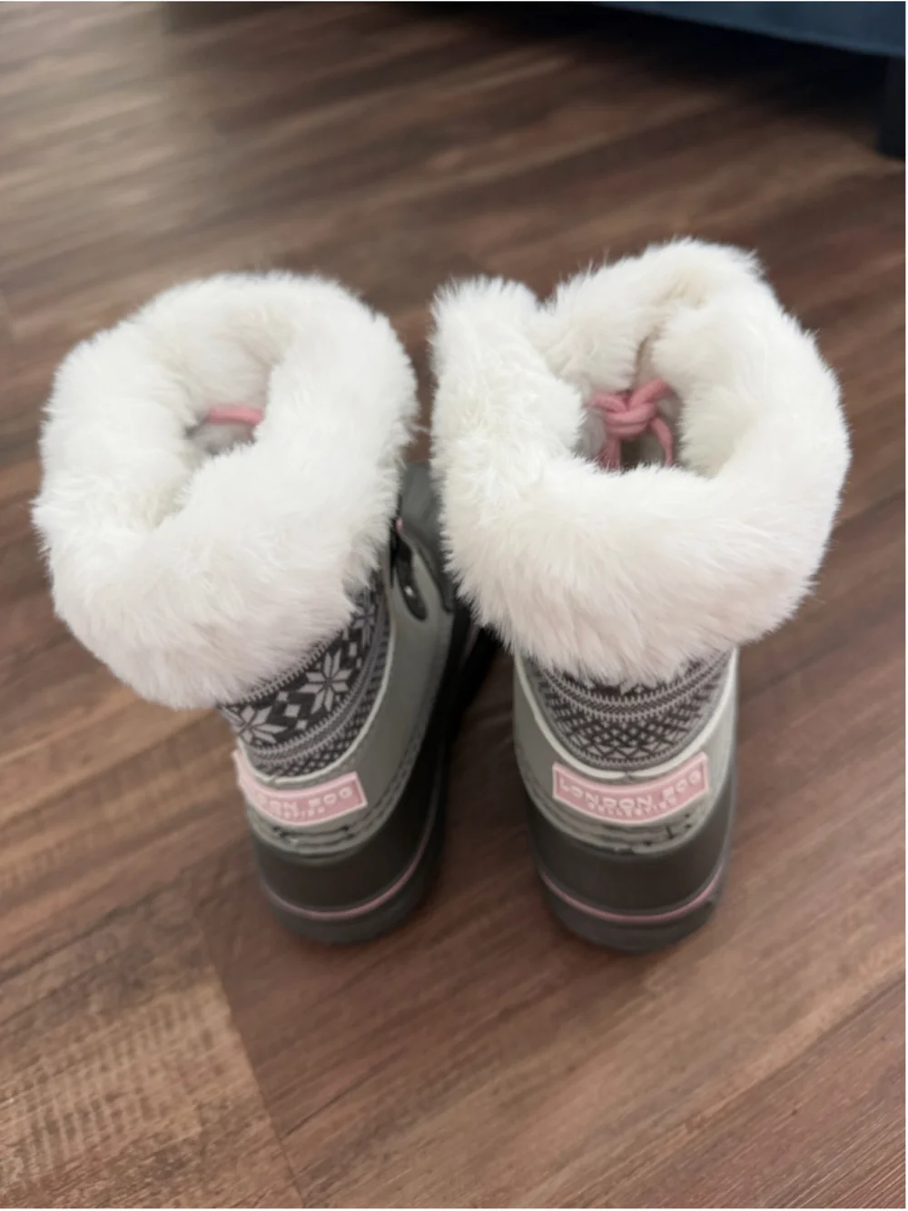 Girls London Fog Snow Boots Size 13 Grey Pink Faux Fur Winter Boots